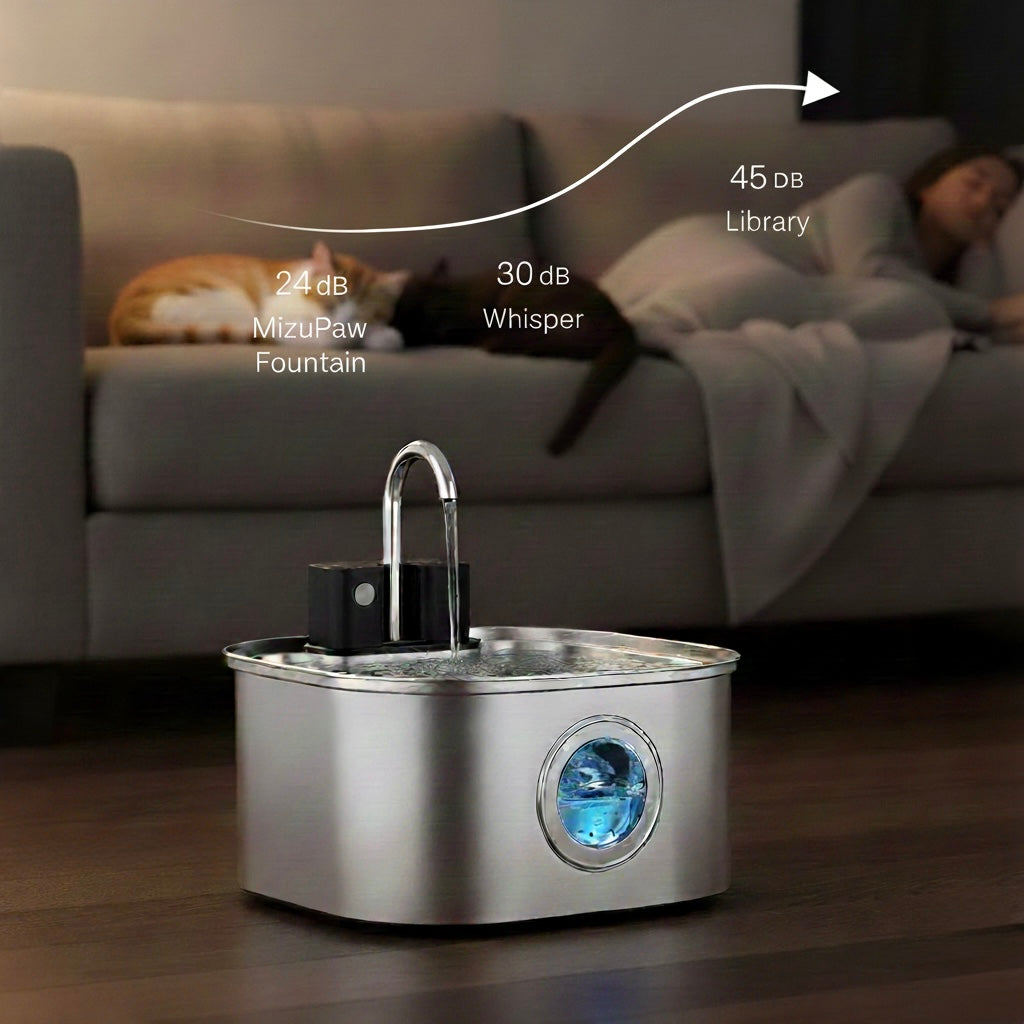 Mizupaw Stainless Wireless Steel Cat Fountain – Fresh, Flowing, Filtered Water.
