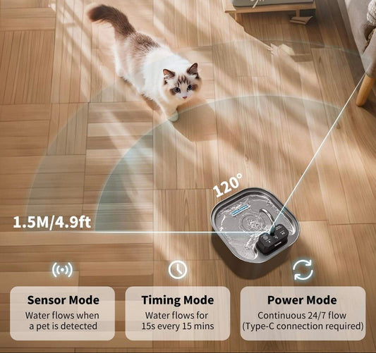 Mizupaw Stainless Wireless Steel Cat Fountain – Fresh, Flowing, Filtered Water.