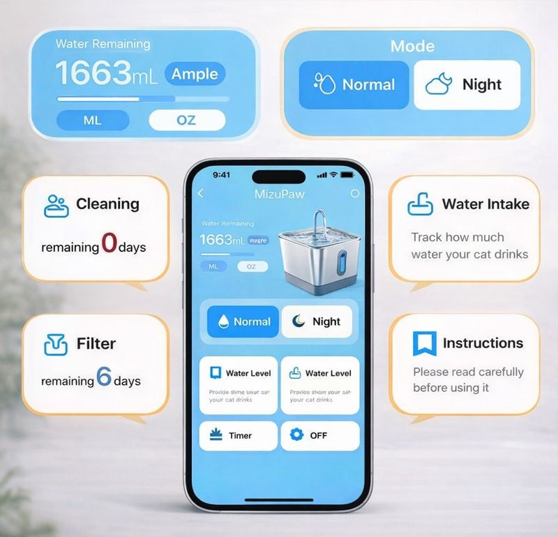 Smart App-Controlled Stainless Steel Pet Water Fountain | Real-Time Water Monitoring
