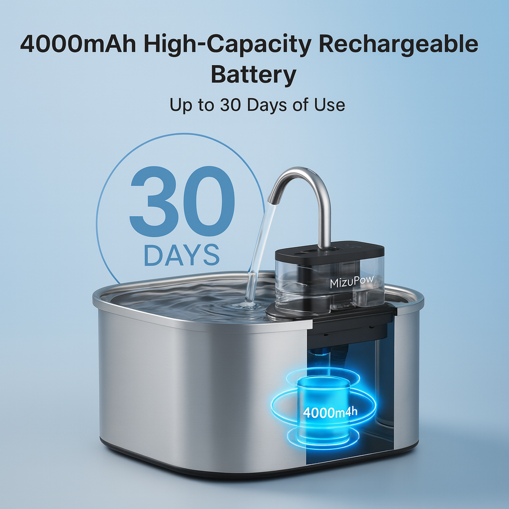 Mizupaw Stainless Wireless Steel Cat Fountain – Fresh, Flowing, Filtered Water.