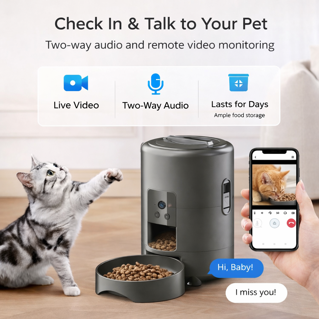 MIZUPAW  2 Litre Smart Pet Food Dispenser with Camera, Voice & App Control