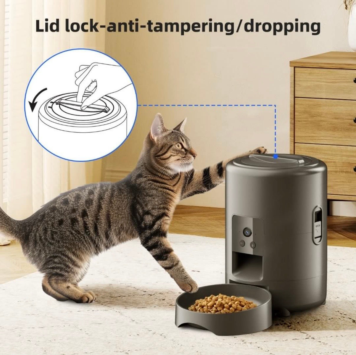 MIZUPAW  2 Litre Smart Pet Food Dispenser with Camera, Voice & App Control