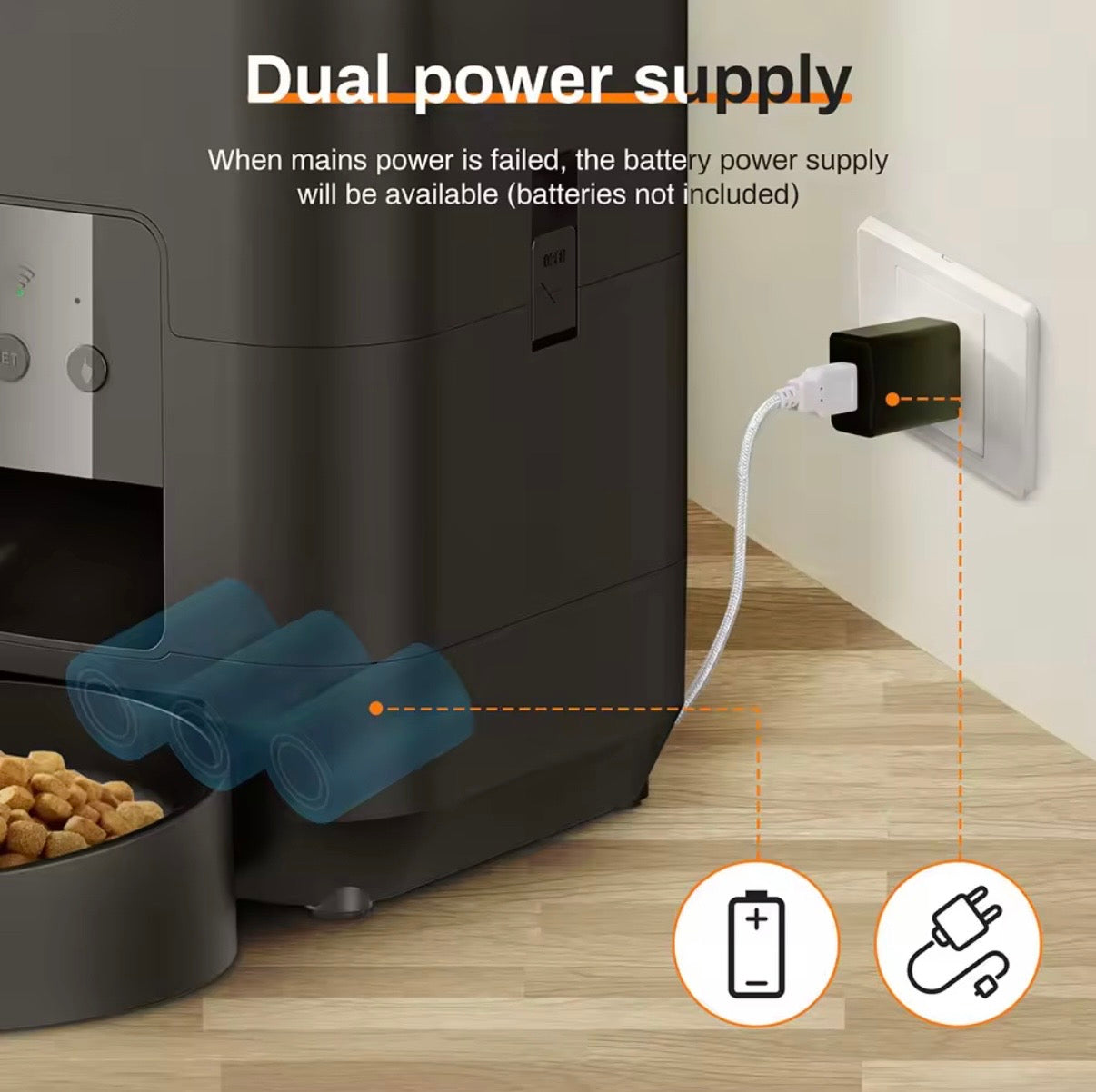 MIZUPAW  2 Litre Smart Pet Food Dispenser with Camera, Voice & App Control